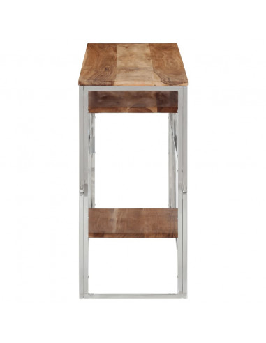 Tavolino Consolle Argento Acciaio Inox e Legno Massello Acacia