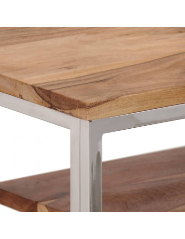 Tavolino Consolle Argento Acciaio Inox e Legno Massello Acacia