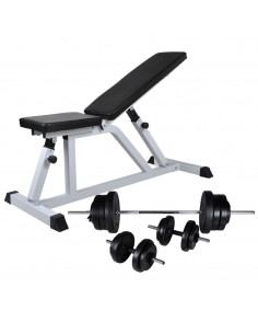 Panca da Palestra con Bilanciere e Set di Manubri 60,5 kg 2