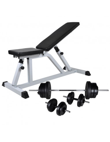 Panca da Palestra con Bilanciere e Set di Manubri 60,5 kg