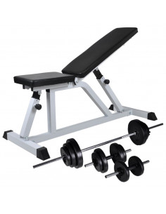 Panca da Palestra con Bilanciere e Set di Manubri 30,5 kg 2