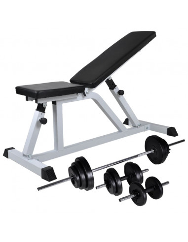 Panca da Palestra con Bilanciere e Set di Manubri 30,5 kg