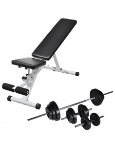 Panca da Palestra con Bilanciere e Set di Manubri 30,5 kg 2