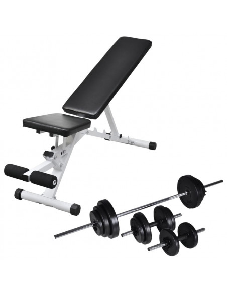 Panca da Palestra con Bilanciere e Set di Manubri 30,5 kg