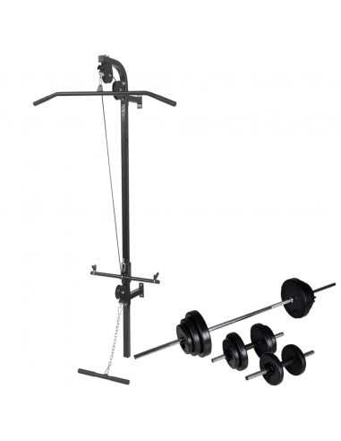 Macchina da Parete con Bilanciere e Set Manubri 30,5 kg