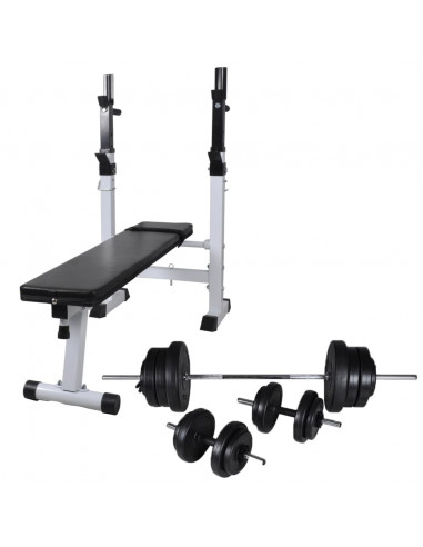 Panca Multifunzione con Bilanciere e Set di Manubri 60,5 kg