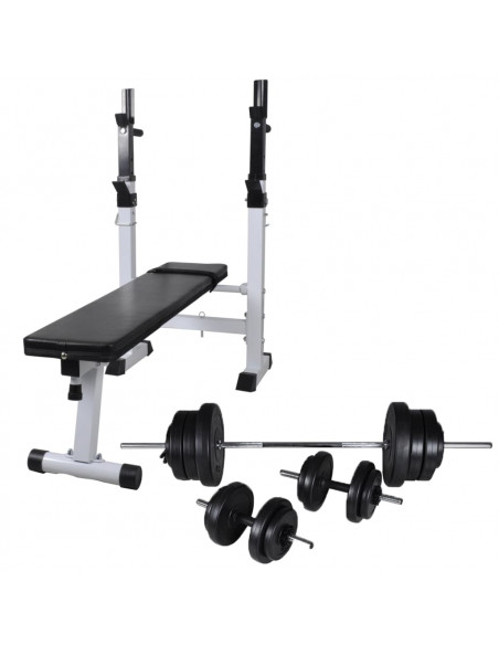 Panca Multifunzione con Bilanciere e Set di Manubri 60,5 kg