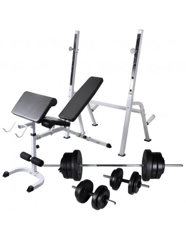 Panca Multifunzione con Bilanciere e Set di Manubri 60,5 kg