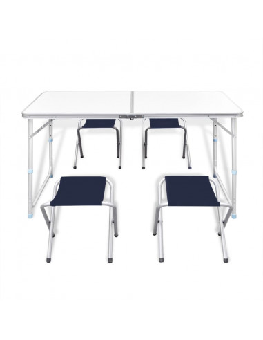 Set Tavolo da Campeggio Pieghevole con 4 Sedie Regolabili 120 x 60 cm