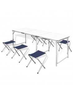 Set Tavolo da Campeggio Pieghevole 6 Sedie Regolabili 180x60 cm 2