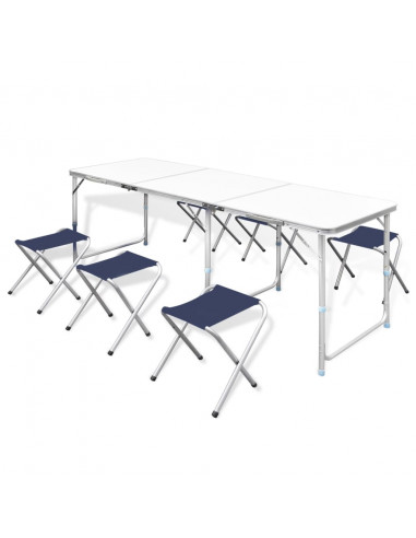 Set Tavolo da Campeggio Pieghevole 6 Sedie Regolabili 180x60 cm