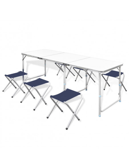 Set Tavolo da Campeggio Pieghevole 6 Sedie Regolabili 180x60 cm