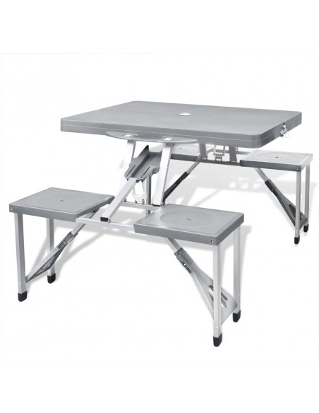 Set Tavolo da Campeggio con 4 Sedie in Alluminio Leggero Grigio