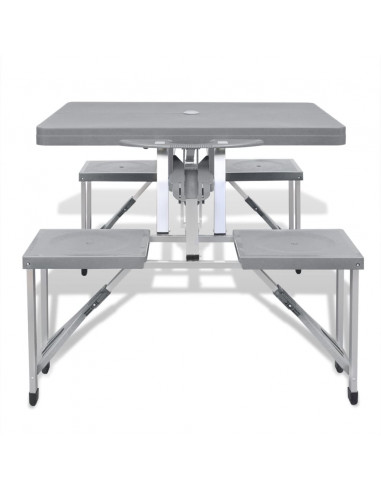 Set Tavolo da Campeggio con 4 Sedie in Alluminio Leggero Grigio