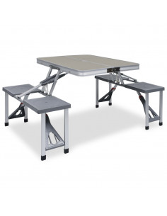 Tavolo Pieghevole da Campeggio con 4 Sedili Acciaio Alluminio 2