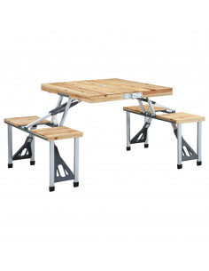 Tavolo Pieghevole da Campeggio con 4 Sedili Acciaio Alluminio 2