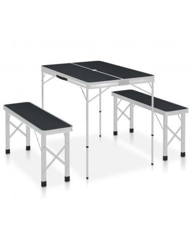 Tavolo da Campeggio Pieghevole con 2 Panche in Alluminio Grigio