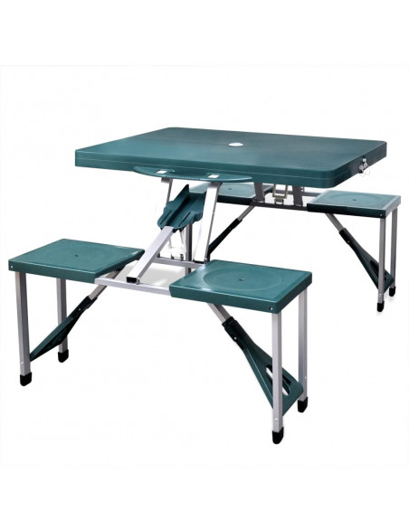 Set Tavolo da Campeggio con 4 Sedie in Alluminio Leggero Verde