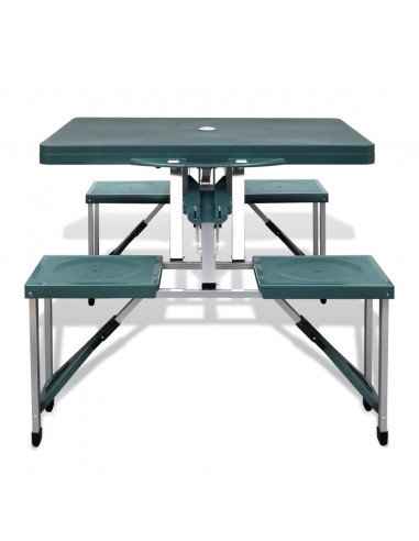Set Tavolo da Campeggio con 4 Sedie in Alluminio Leggero Verde