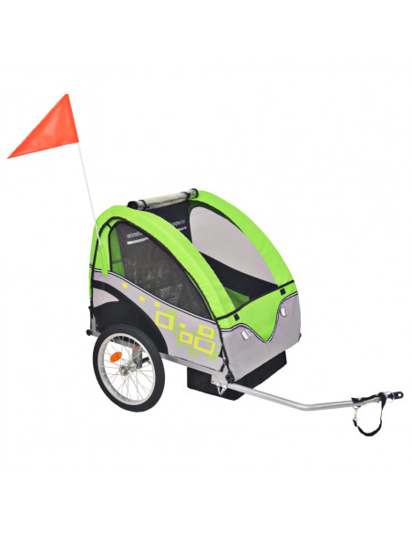 Rimorchio per Bici Grigio e Verde 30 kg