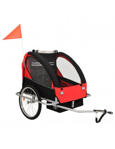 Rimorchio per Bici e Passeggino 2 in 1 Nero e Rosso 2