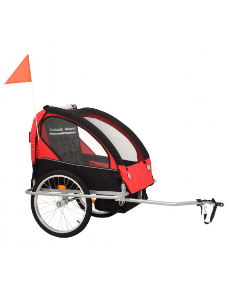 Rimorchio per Bici e Passeggino 2 in 1 Nero e Rosso