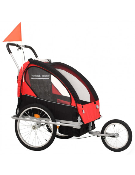 Rimorchio per Bici e Passeggino 2 in 1 Nero e Rosso