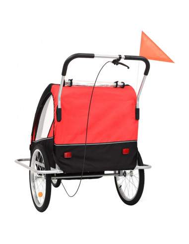 Rimorchio per Bici e Passeggino 2 in 1 Nero e Rosso