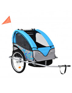 Rimorchio per Bici e Passeggino 2 in 1 Blu e Grigio 2