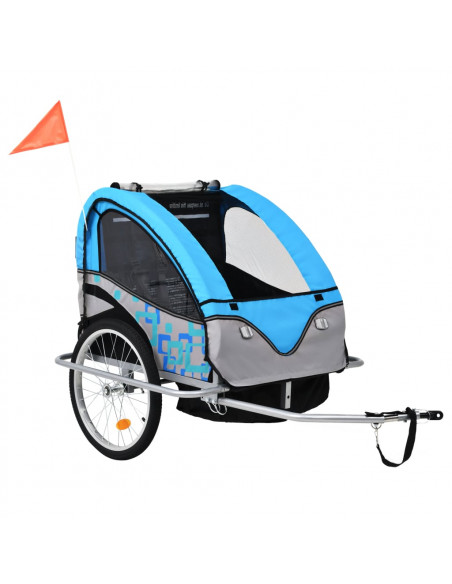 Rimorchio per Bici e Passeggino 2 in 1 Blu e Grigio