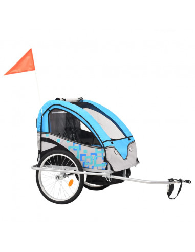 Rimorchio per Bici e Passeggino 2 in 1 Blu e Grigio