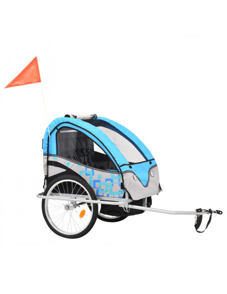 Rimorchio per Bici e Passeggino 2 in 1 Blu e Grigio