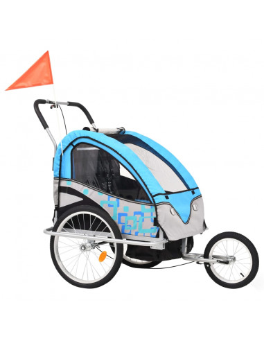 Rimorchio per Bici e Passeggino 2 in 1 Blu e Grigio