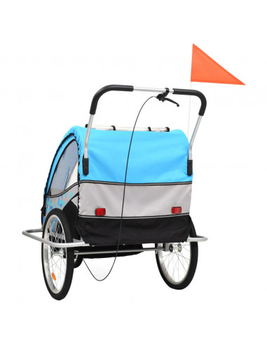 Rimorchio per Bici e Passeggino 2 in 1 Blu e Grigio