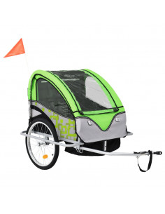 Rimorchio per Bici e Passeggino 2 in 1 Verde e Grigio 2