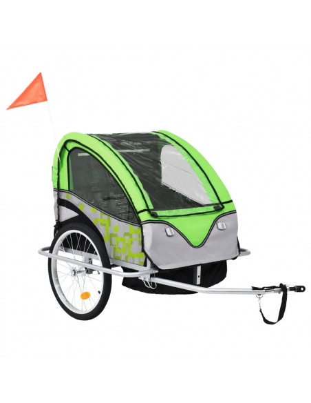 Rimorchio per Bici e Passeggino 2 in 1 Verde e Grigio