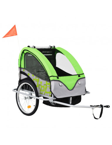 Rimorchio per Bici e Passeggino 2 in 1 Verde e Grigio
