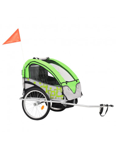 Rimorchio per Bici e Passeggino 2 in 1 Verde e Grigio