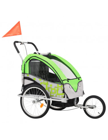 Rimorchio per Bici e Passeggino 2 in 1 Verde e Grigio
