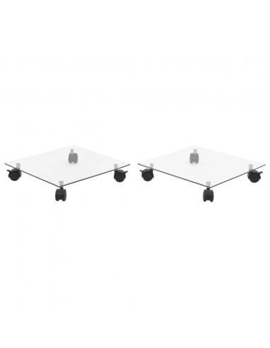 Pedane su Ruote per Piante 2pz Vetro Temperato 35x35cm Quadrato