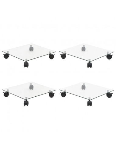 Carrelli Porta Piante 4 pz 35x35 cm Vetro Temperato Quadrati