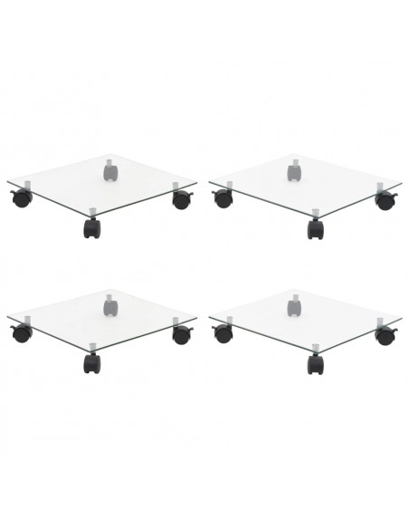 Carrelli Porta Piante 4 pz 35x35 cm Vetro Temperato Quadrati