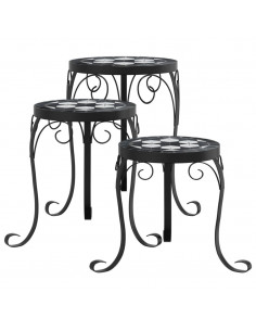 Supporti per Piante 3 pz Nero e Bianco in Ceramica 2