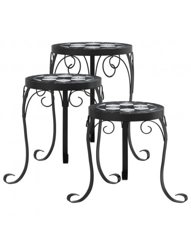 Supporti per Piante 3 pz Nero e Bianco in Ceramica