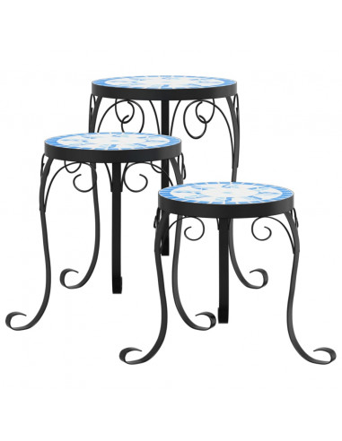 Supporti per Piante 3 pz Blu e Bianco in Ceramica