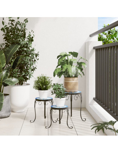 Supporti per Piante 3 pz Blu e Bianco in Ceramica