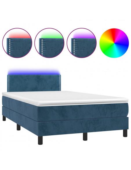 Letto a Molle con Materasso e LED Blu Scuro 120x200cm