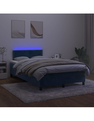 Letto a Molle con Materasso e LED Blu Scuro 120x200cm