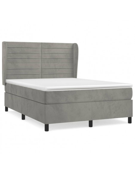Giroletto a Molle con Materasso Grigio Chiaro 140x200cm Velluto