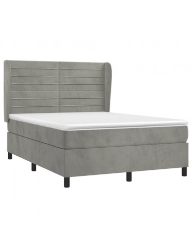 Giroletto a Molle con Materasso Grigio Chiaro 140x200cm Velluto